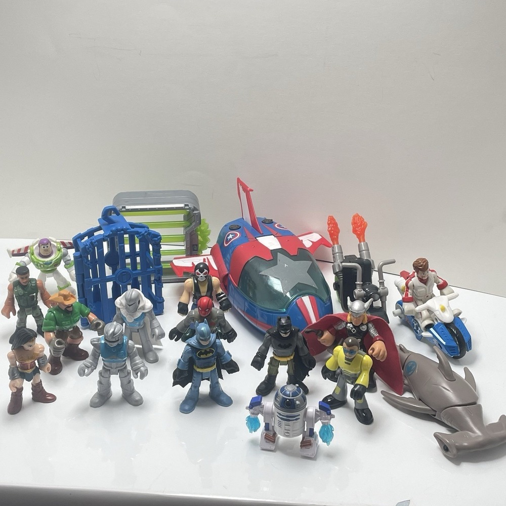 Imaginext‎ & Playskool Heroes Figures, Bikes Jet And Shark - 20 Total